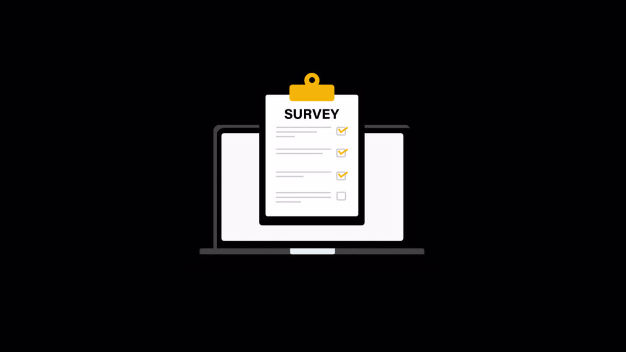 Animated Laptop Displaying Online Survey Form with Checkmarks