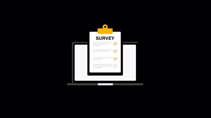 Animated Laptop Displaying Online Survey Form with Checkmarks