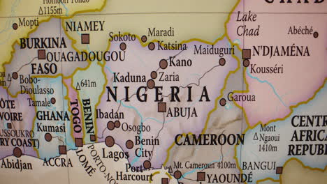 close-up map of nigeria and surrounding west african countries