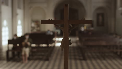 wooden crucifix in christian church
