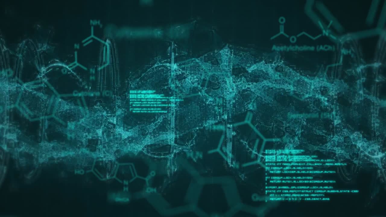 Animation of scientific data processing on black background