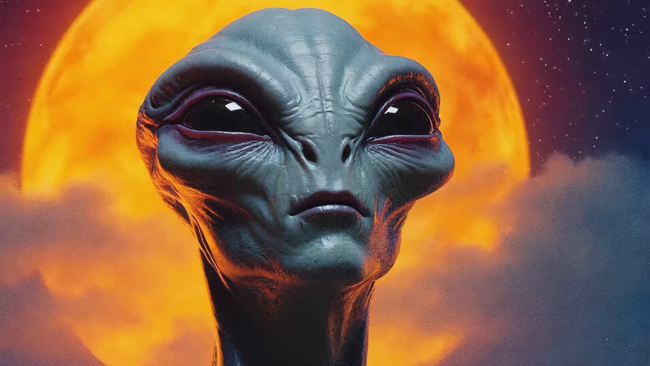 Alien Portrait with Moonlit Background