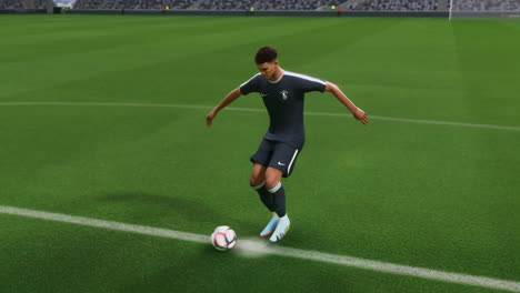 Soccer Player in a Video Game on the Field with a Ball