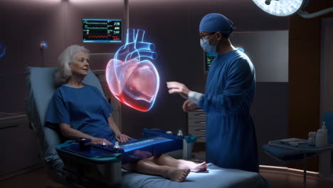 doctor uses augmented reality to explain heart condition to elderly patient