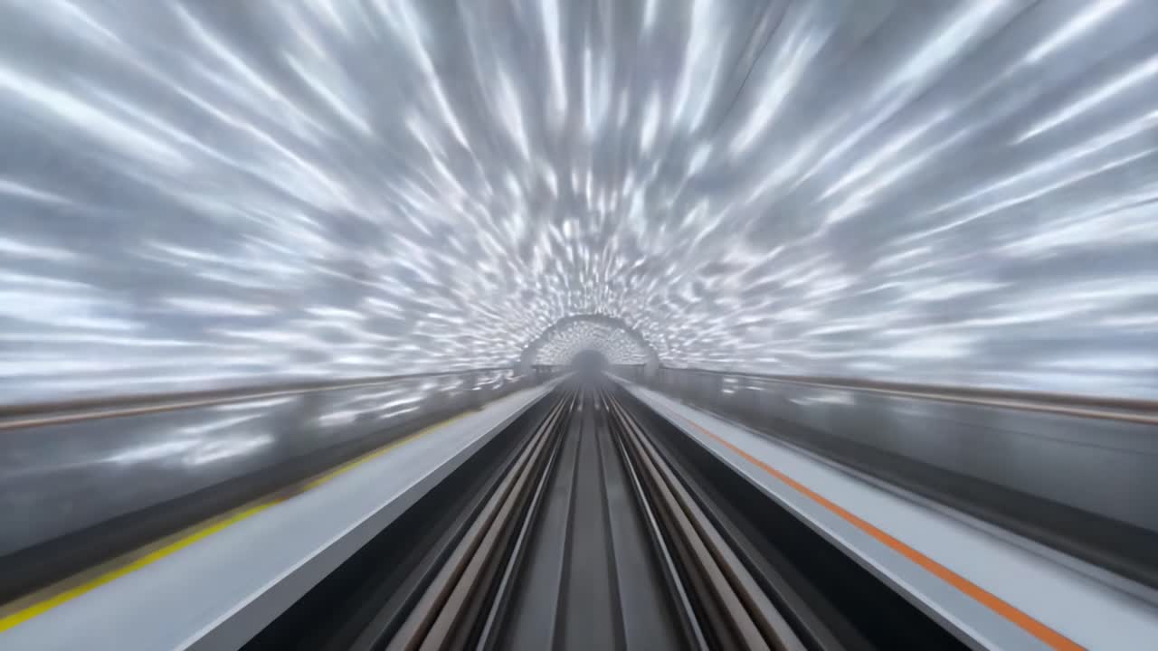 Mesmerizing Journey Through a Dimly Lit Tunnel: Visual Escape into Transition from Brightness to Darkness, Capturing the Essence of Speed and Motion