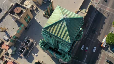 good aerial of the bullocks wilshire art deco historical building and copper summit in los angeles california 4