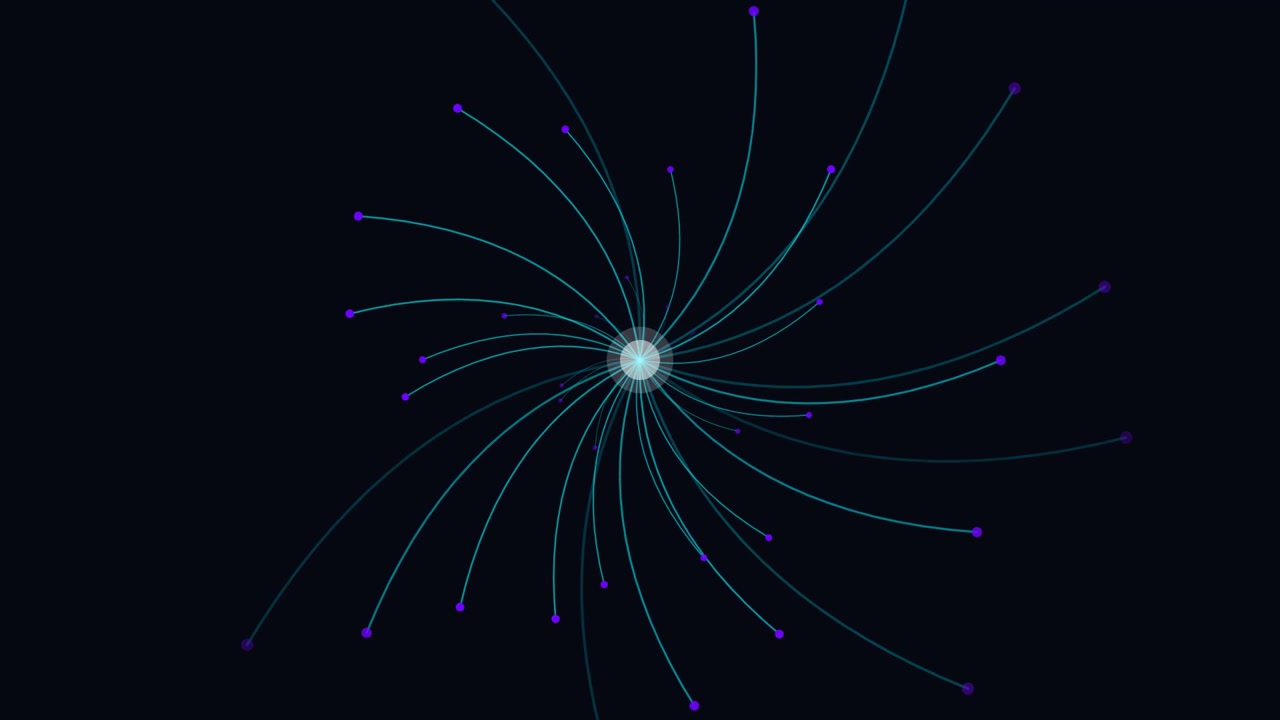 Animazione astratta di connessione di rete digitale con nodi luminosi