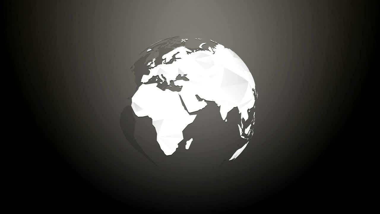 rotación del planeta tierra globo geométrico blanco sobre fondo negro