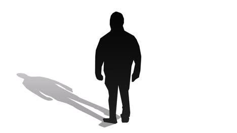 the man standing wearing a hoodie and his shadow moving around him with white background animation