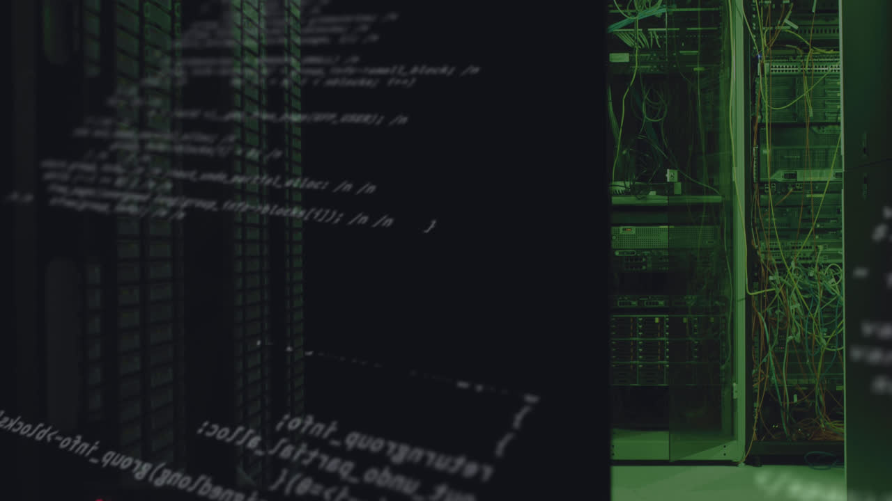animación del procesamiento de datos en la sala de servidores