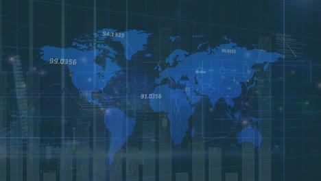 Animation-of-data-processing-and-world-map-on-black-background