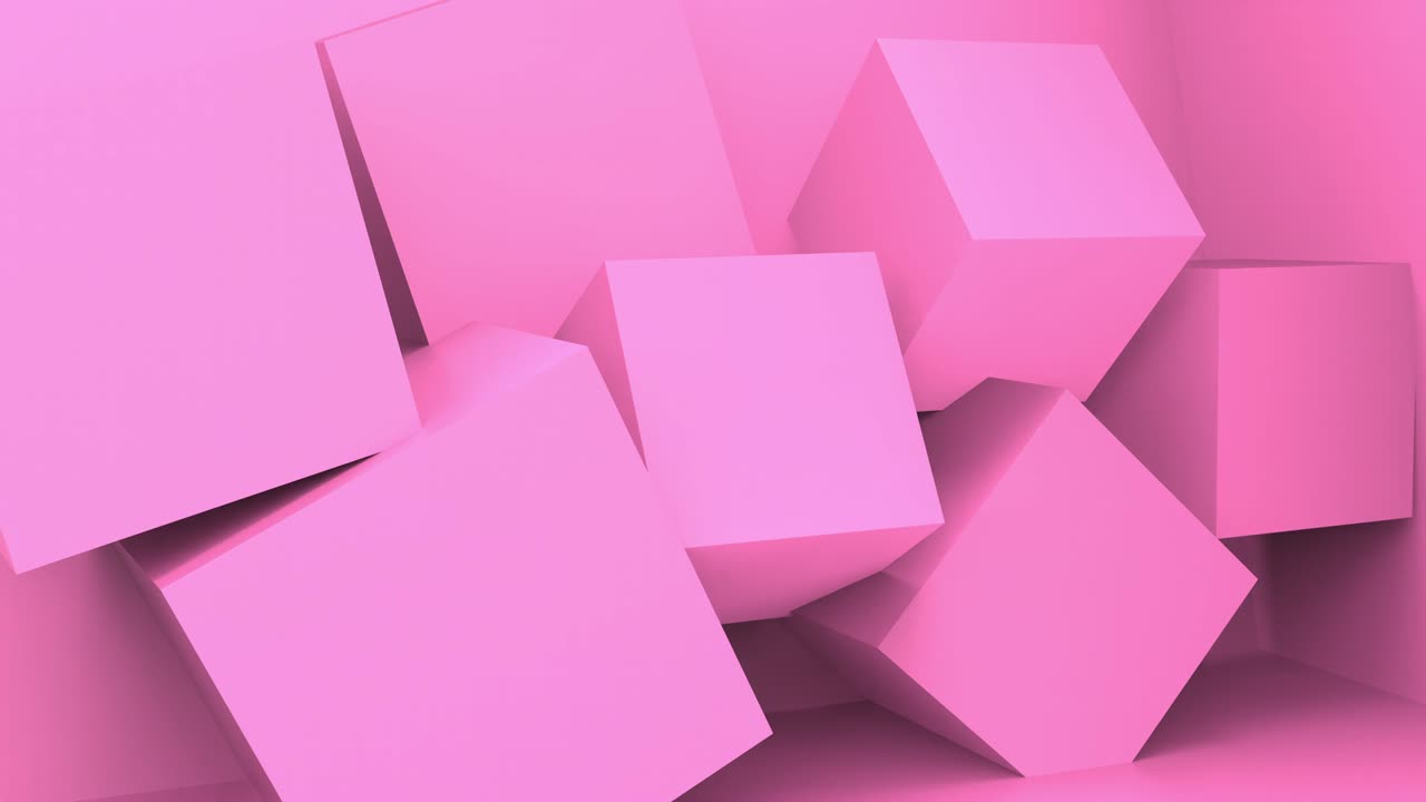 cubos futuristas rosados giran sobre un fondo pastel minimalista. diseño, moda y concepto de tecnología. render 3d animación en bucle 4k