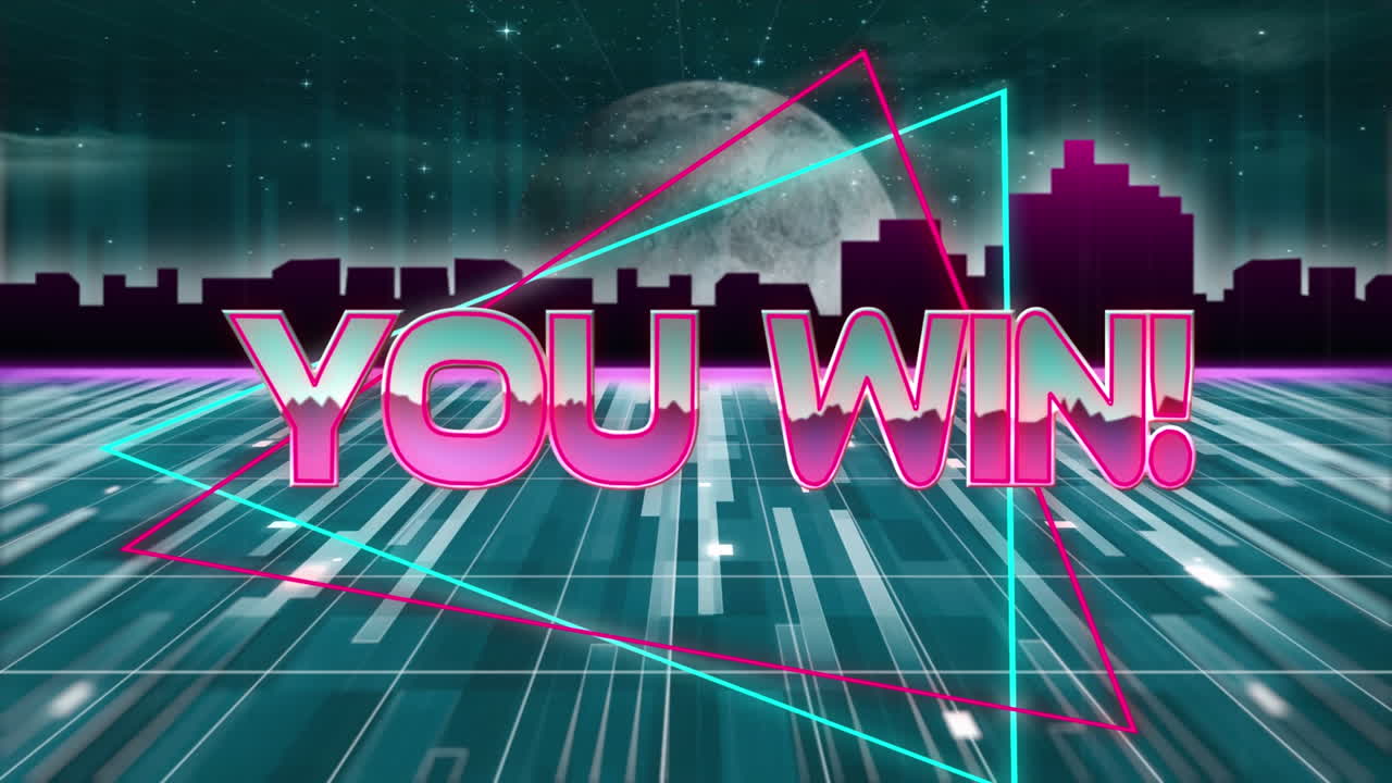 당신이 이긴 단어의 애니메이션! 분홍색 금속 문자로 쓰여진