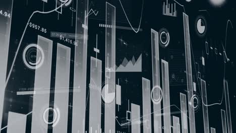 Animation-of-multiple-graphs-with-numbers-over-loading-circles-against-black-background