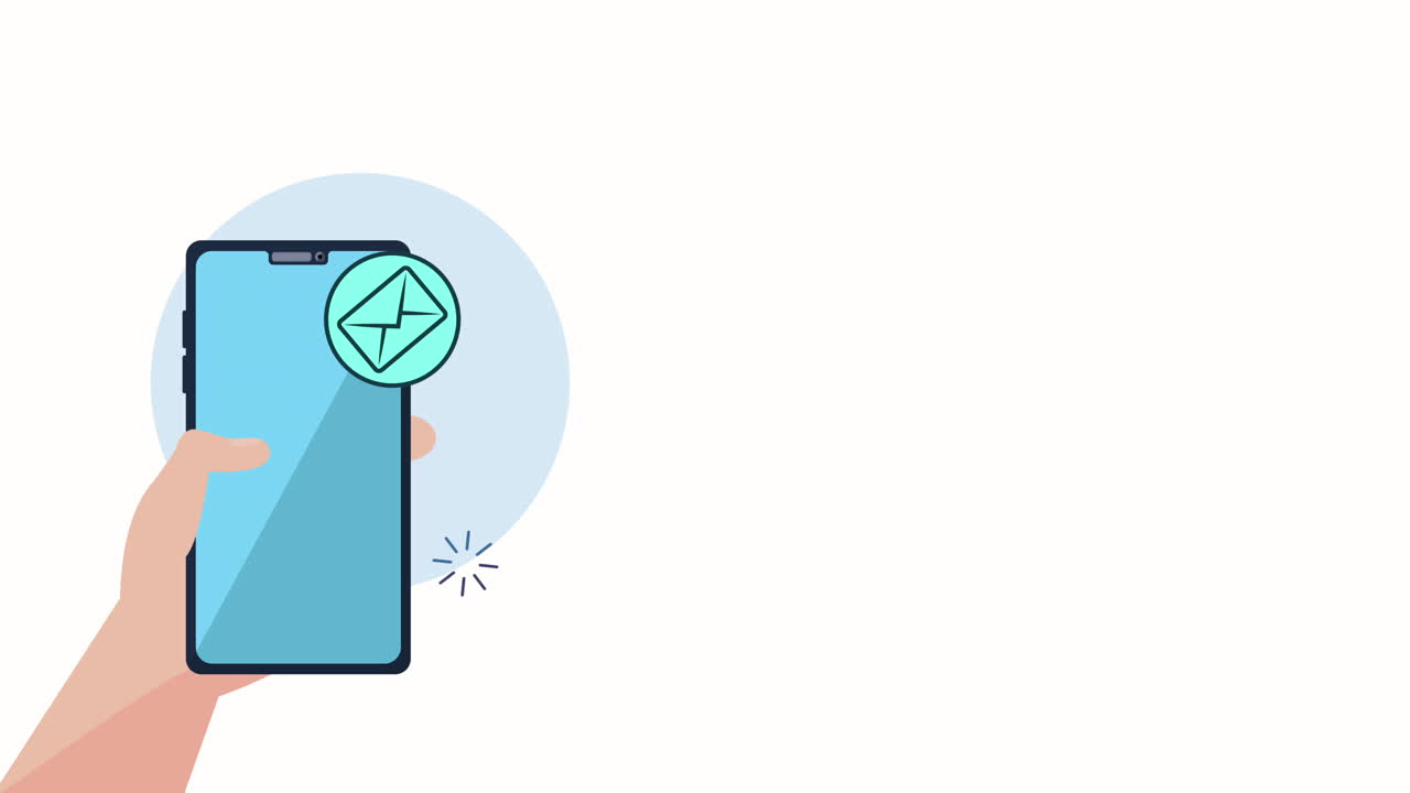 소셜 미디어 마케팅 애니메이션과 함께 스마트폰을 사용하는 손