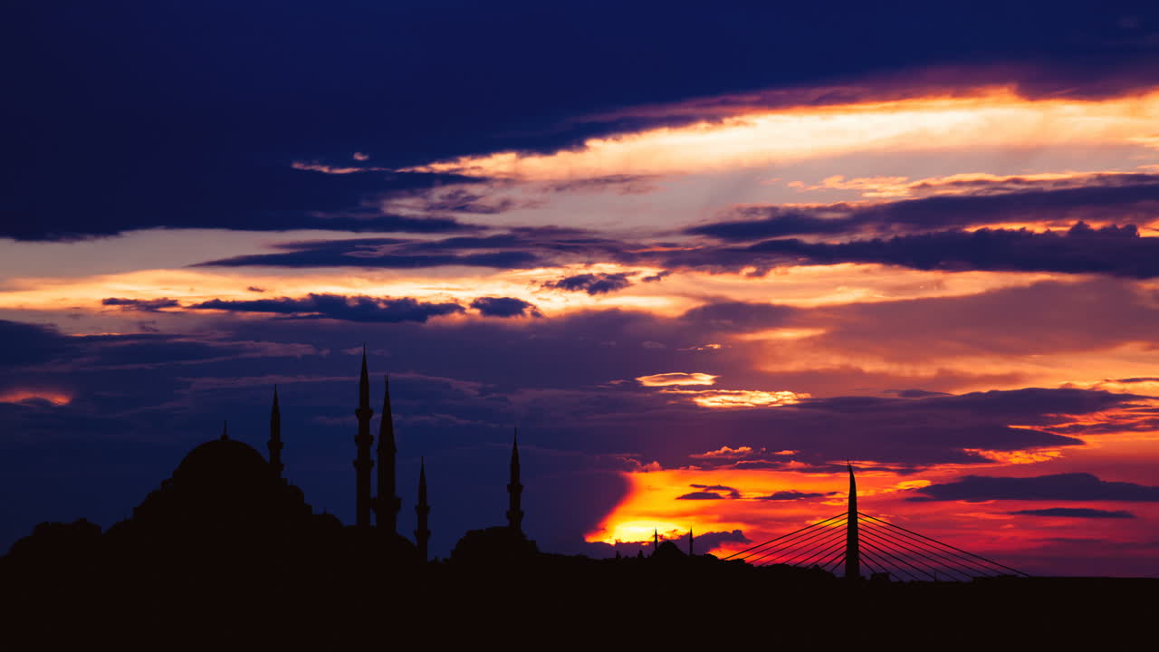 Silhouette of Mosques at Sunset in Istanbul