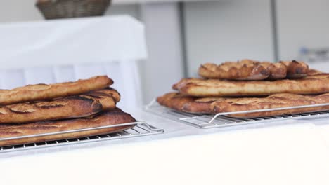 fresh french bread baguettes at bakery in paris