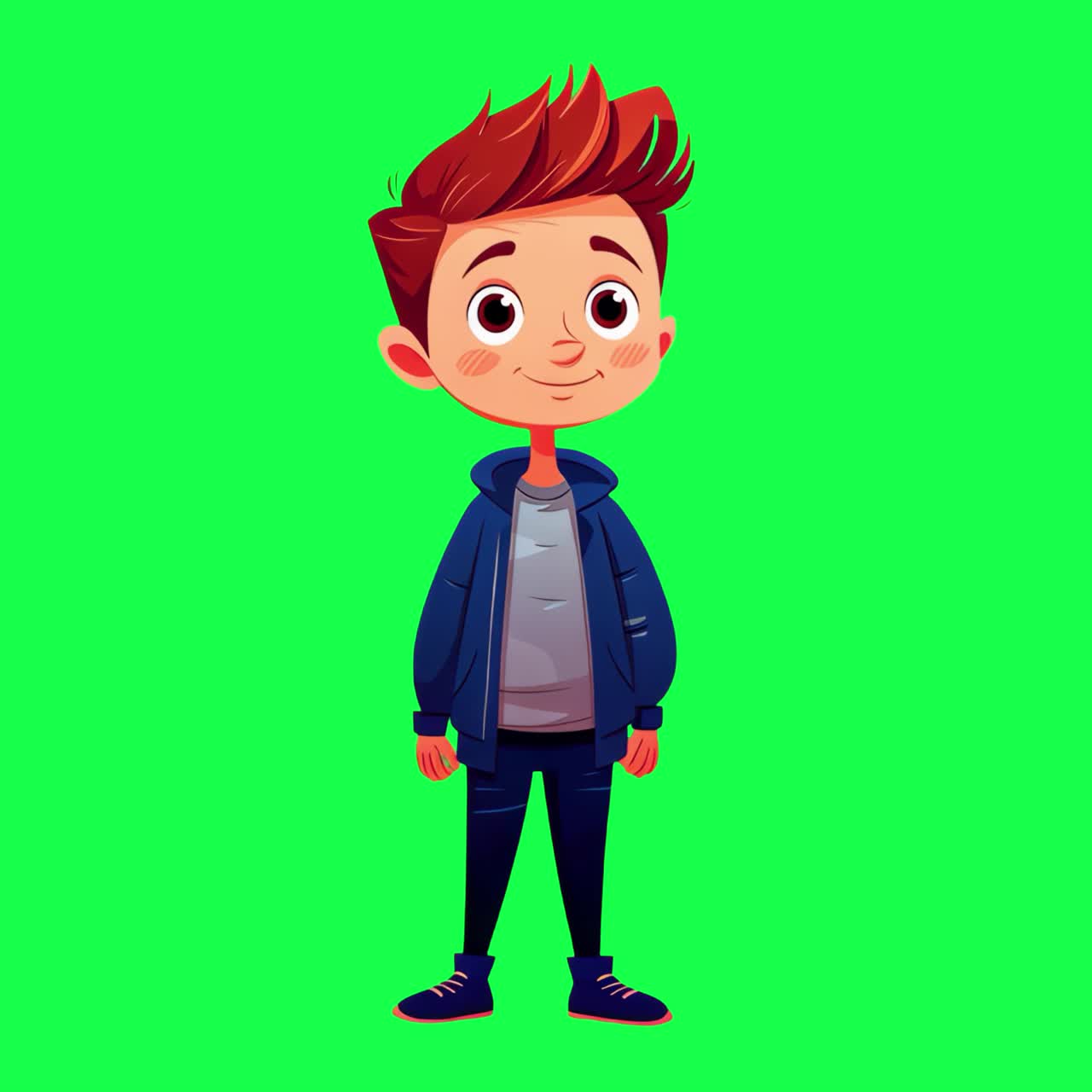 Cartoon boy in casual attire animation, transparent 4K video, green screen