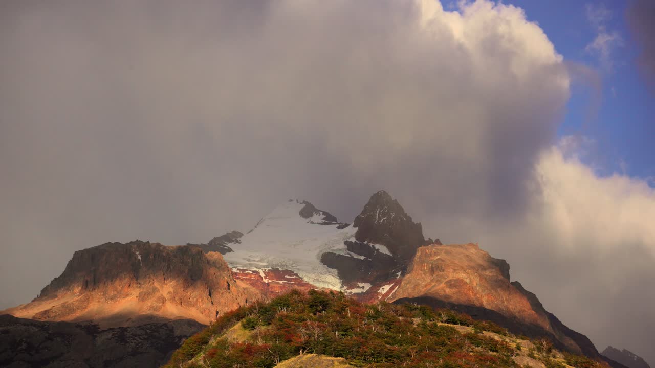 Time-Lapse view of iconic Cerro Eléctrico with Autumn Colors in Los Glaciares National Park, Santa Cruz, Argentina