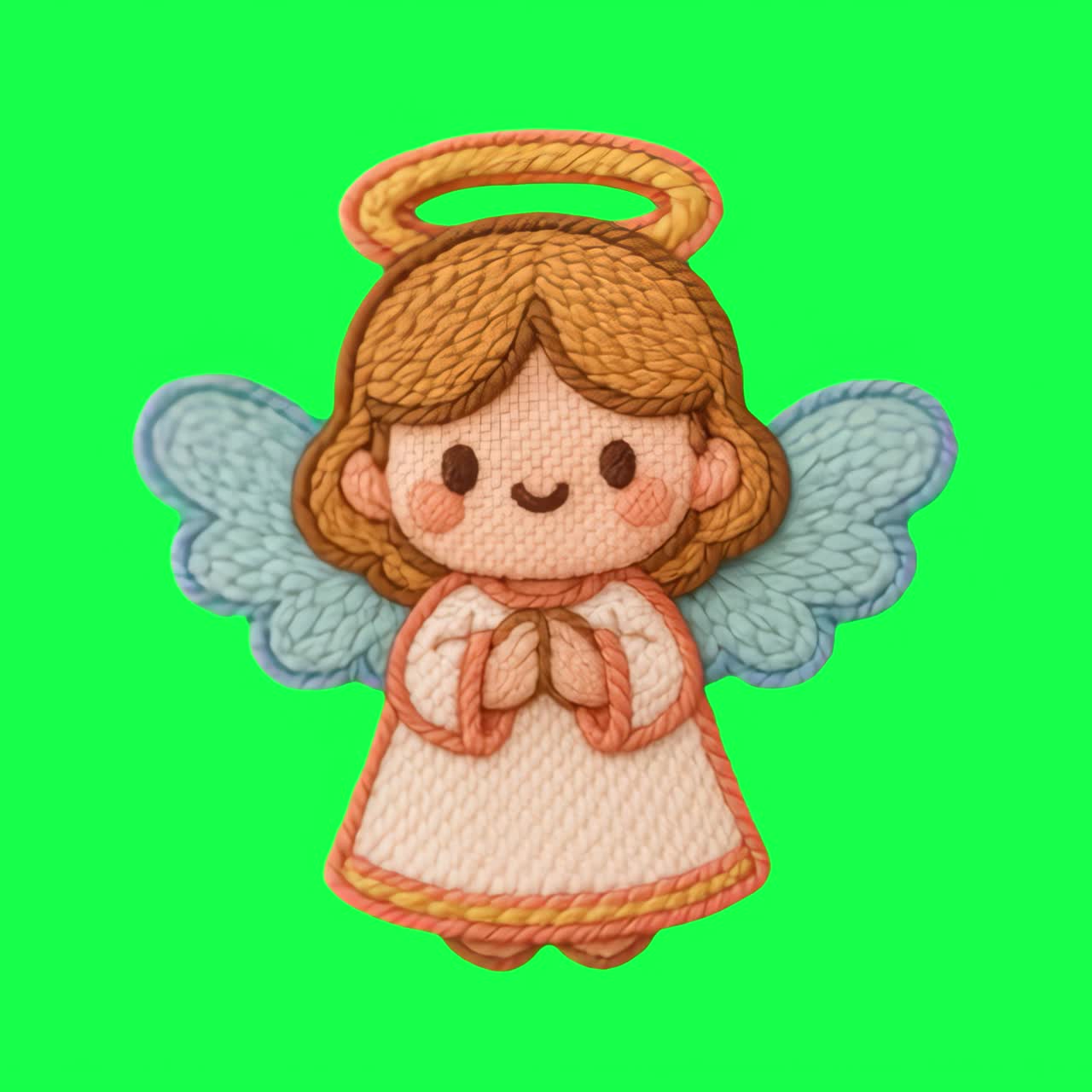 Animazione di illustrazione di una tenera figura angelica, video 4K trasparente, green screen.