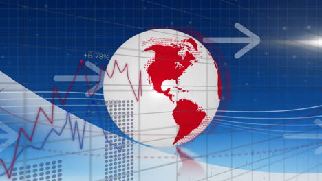 animation of globe with red line processing and white arrow