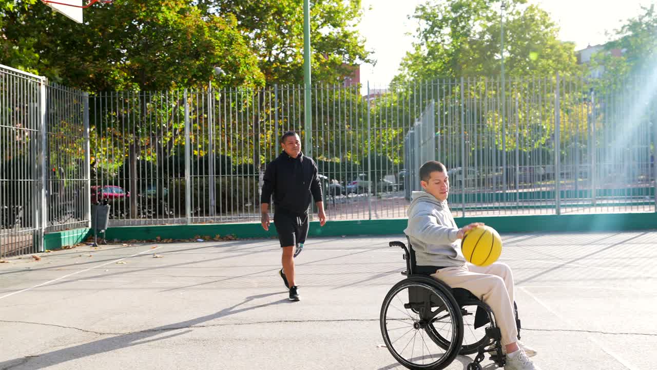 Disabled Athletes Playing Basketball on an Outdoor Court