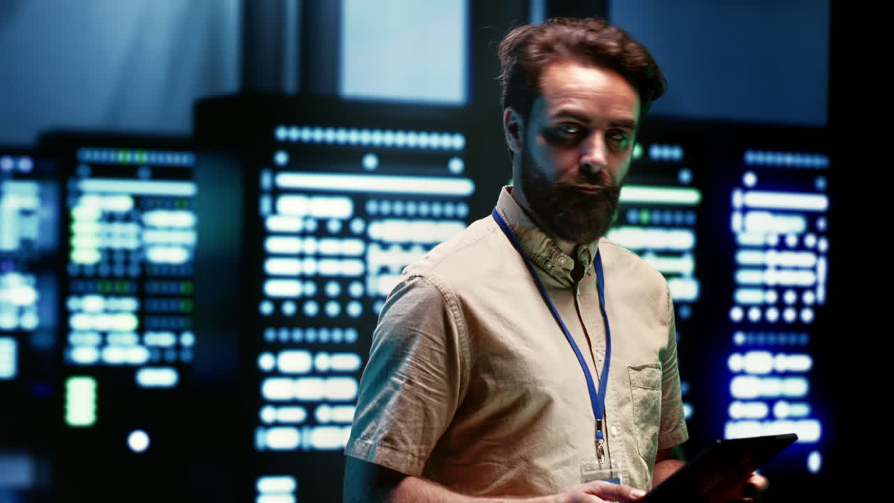 ingeniero haciendo el mantenimiento de la sala de servidores