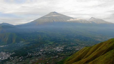 aerial view slow moving shot, scenic view pergasingan hill sembalun village, mount