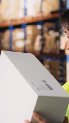vertical video asian staff manages awb labeling and scanning barcodes before dispatch