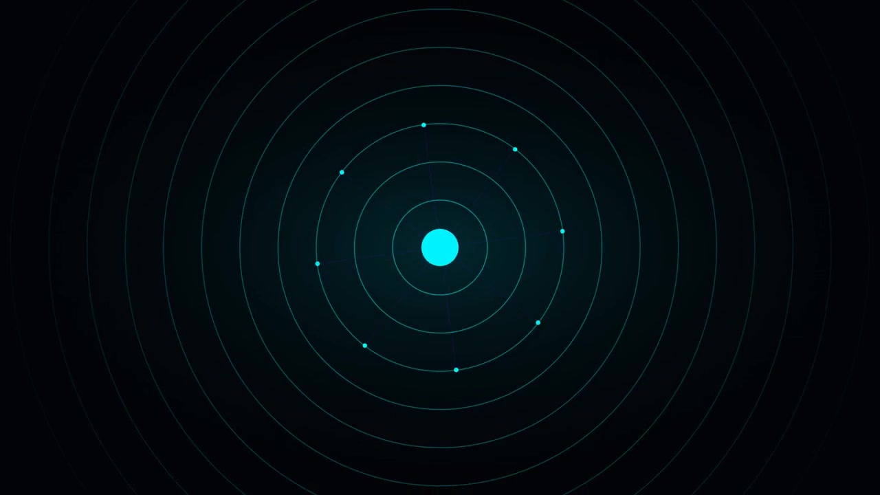 Animazione astratta di radar digitale con cerchi ciano pulsanti