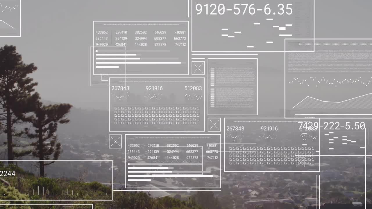 Animation of data processing over cityscape