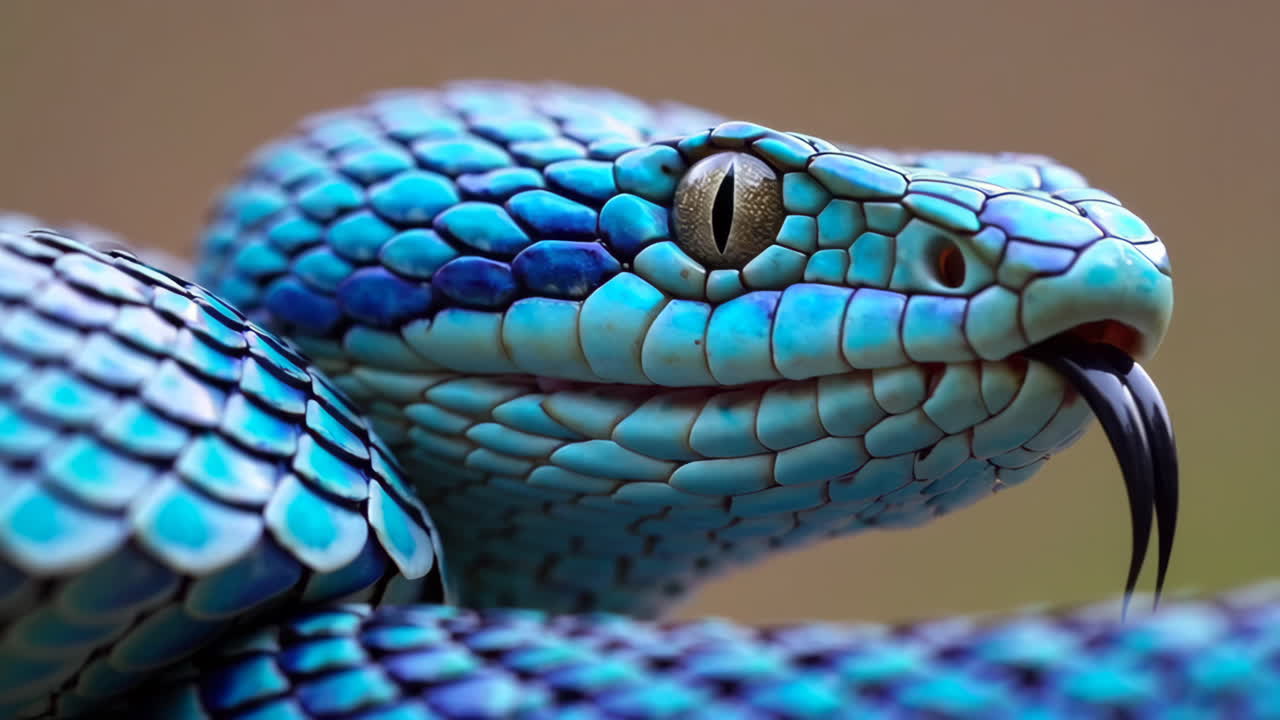 Close-up of a Vibrant Blue Viper