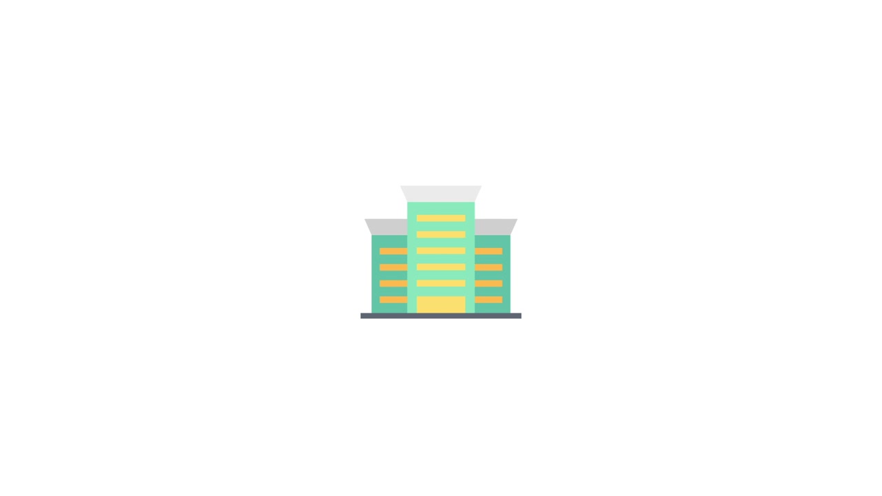Icona Animata Flat Design di un Moderno Edificio per Uffici