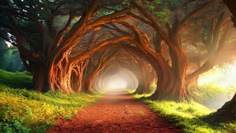 a path in the middle of a forest with trees in the background