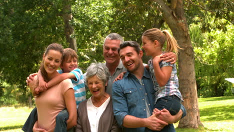 extended family posing in the park