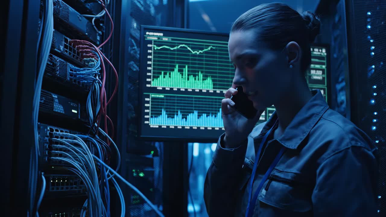Teknisi TI di Ruang Server Pusat Data
