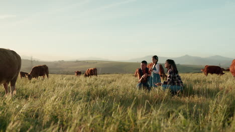 Cattle,-cow-and-farmer-with-family-on-a-farm