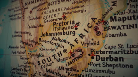 close-up of a map of south africa
