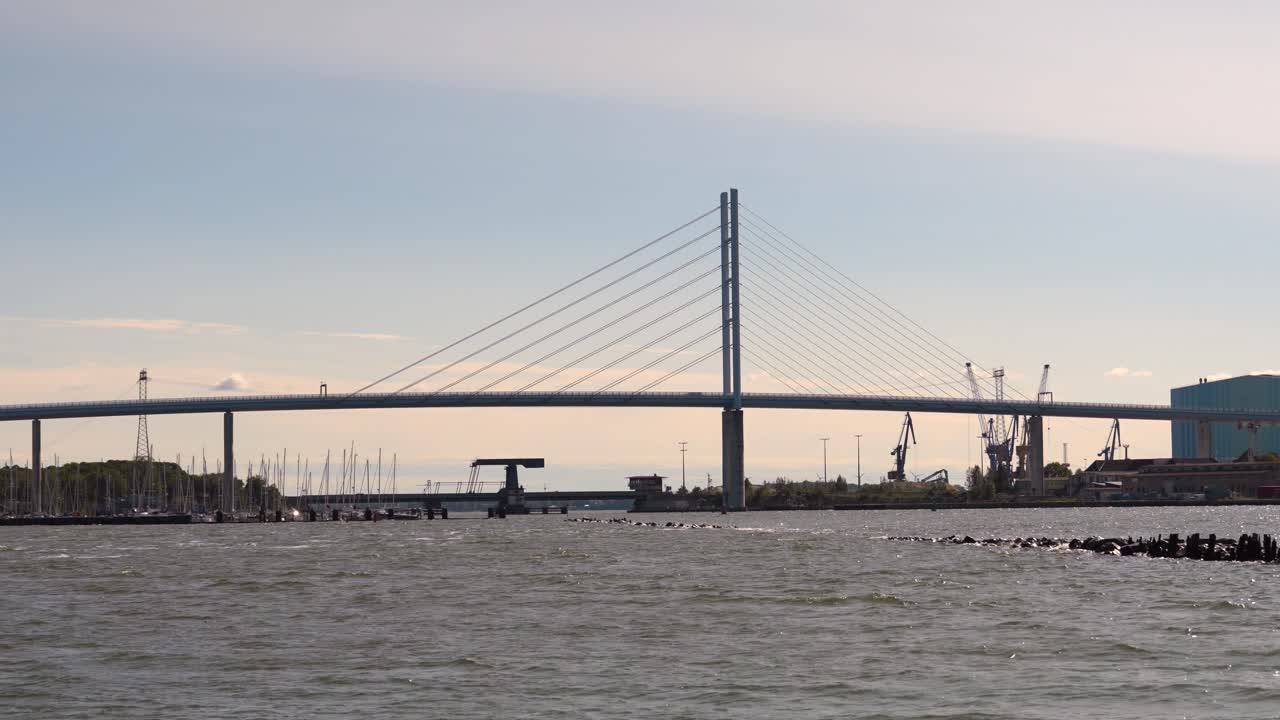 Cable-Stayed Bridge over Harbor with Industrial Port
