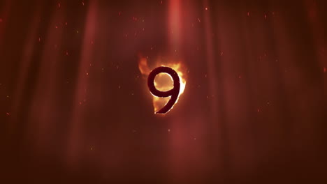 9 en llamas sobre un fondo naranja