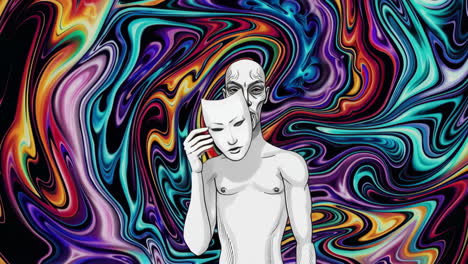 the masked self in a psychedelic swirl