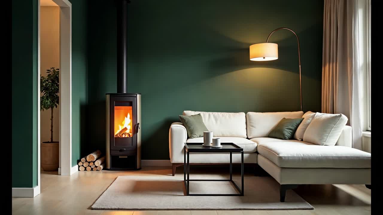 salón moderno con chimenea