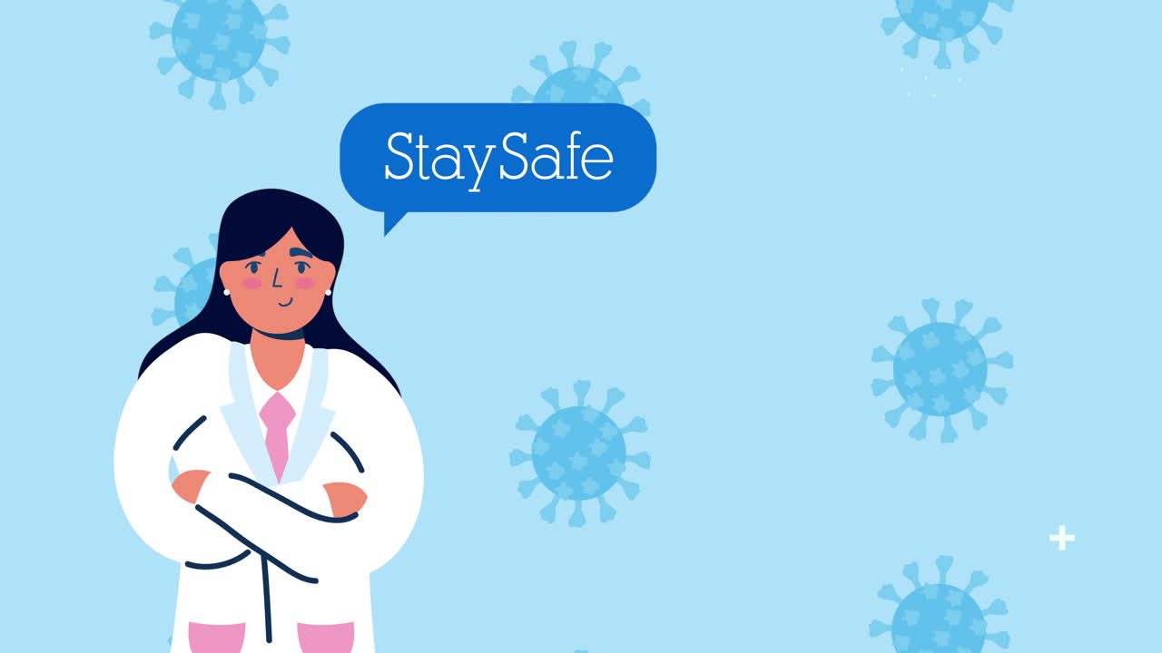 코로나19 입자가 있는 여성 의사