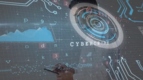 animation of data processing over caucasian male doctor using tablet