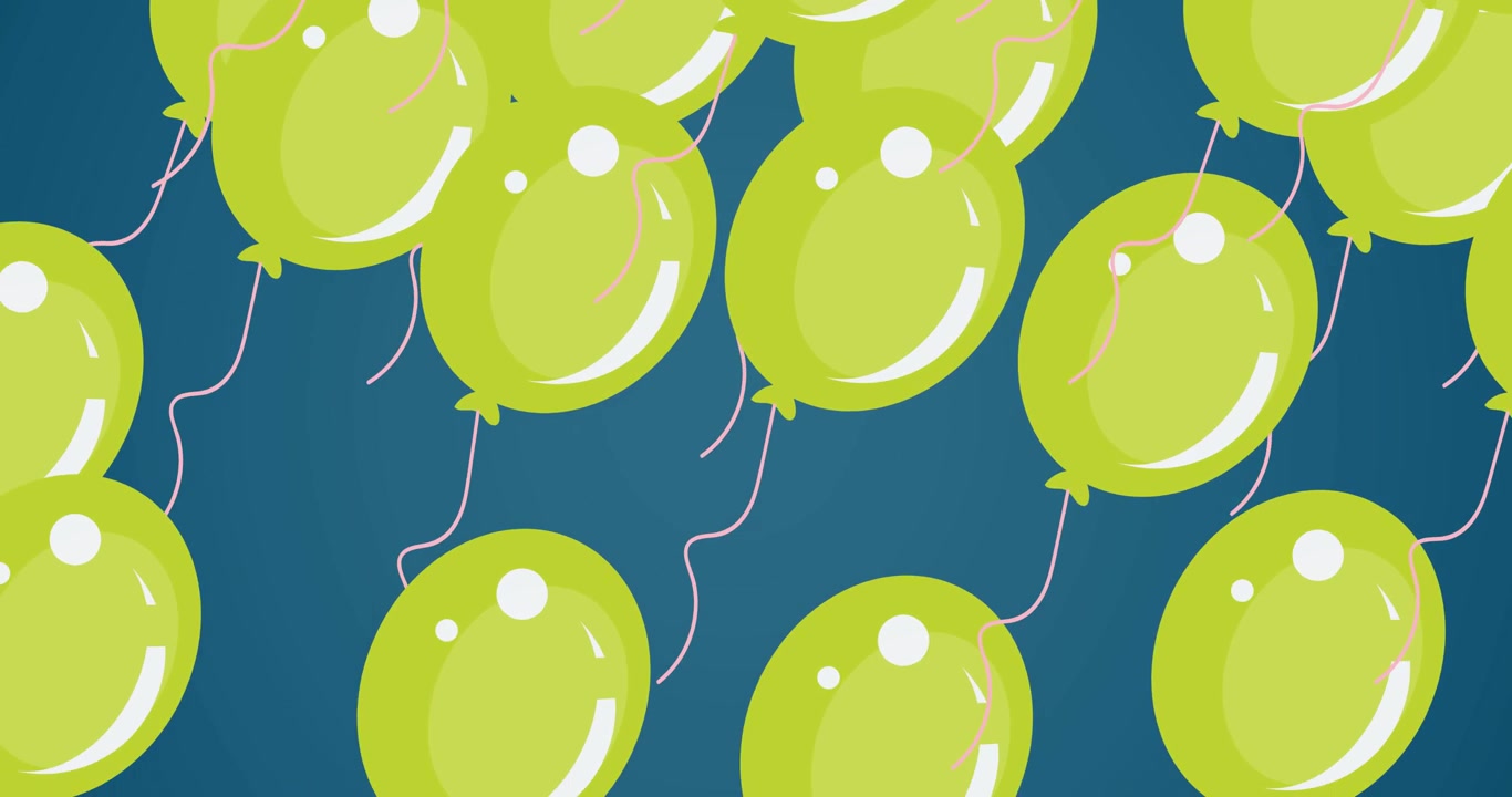 Animazione di palloncini verdi su sfondo verde scuro