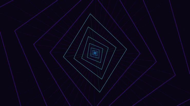 Abstract Tunnel of Rotating Neon Squares