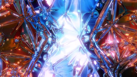 animation of computer generated blue and orange glassy psychedelic kaleidoscope with mesmerizing liquid shapes and pattern