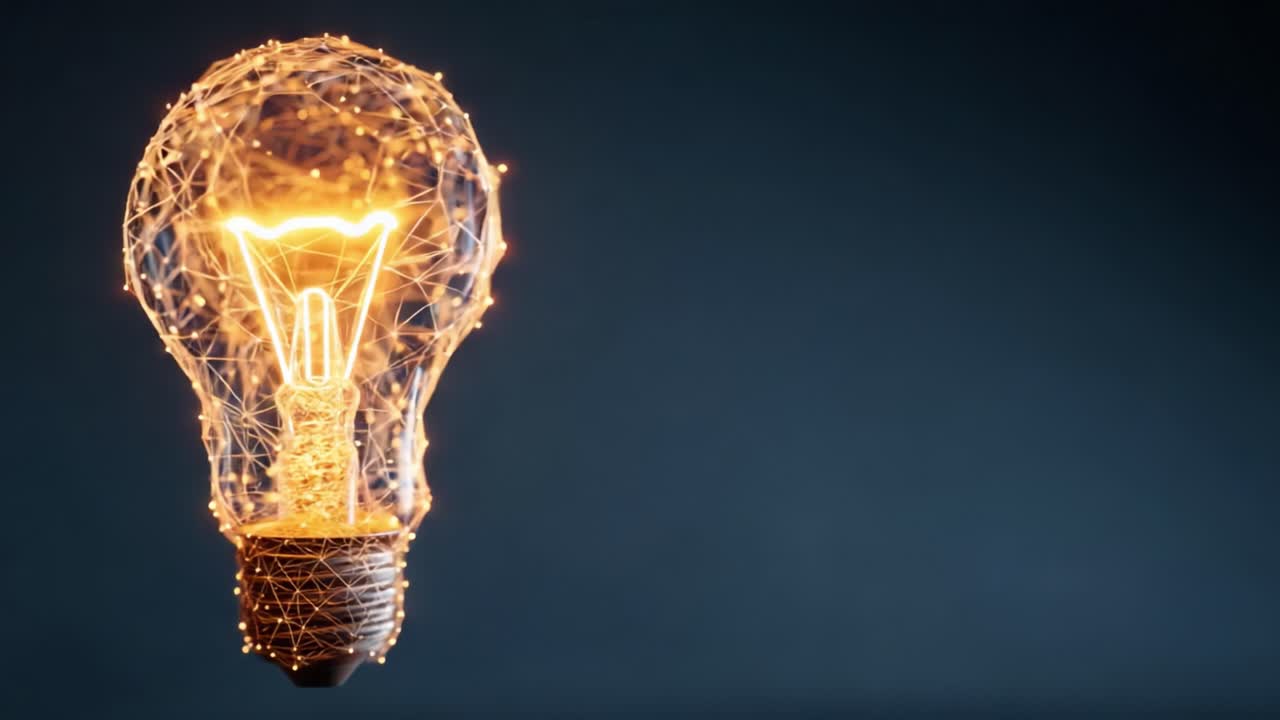 A Captivating Display of a Light Bulb Model Illuminated with Energetic Wireframe Effects, Representing Innovation and Creativity in a Modern Digital Art Style