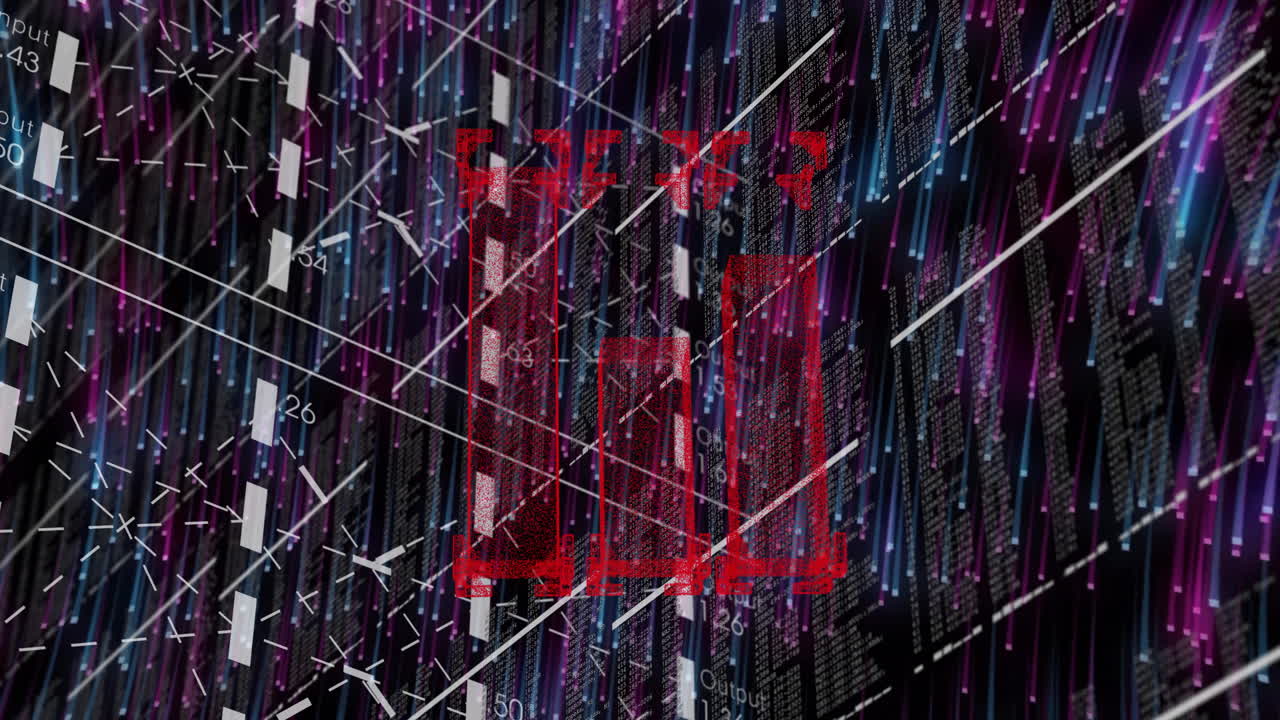 animación de patrón abstracto rojo 3d sobre líneas y líneas iluminadas que se mueven en movimiento circular