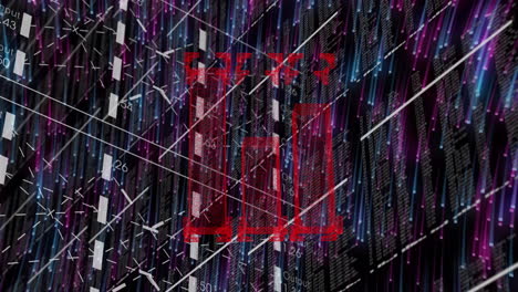 Animation of red 3d abstract pattern over lines and illuminated lines moving in circular motion